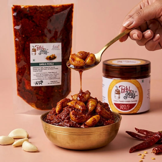 Vellulli garlic pickle, homemade Andhra pickle by The Pickle Story