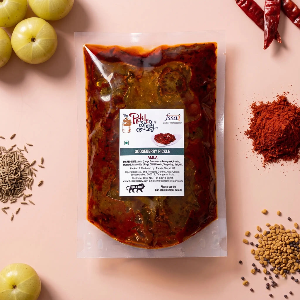 Usirikaya amla pickle in a 500 g pouch