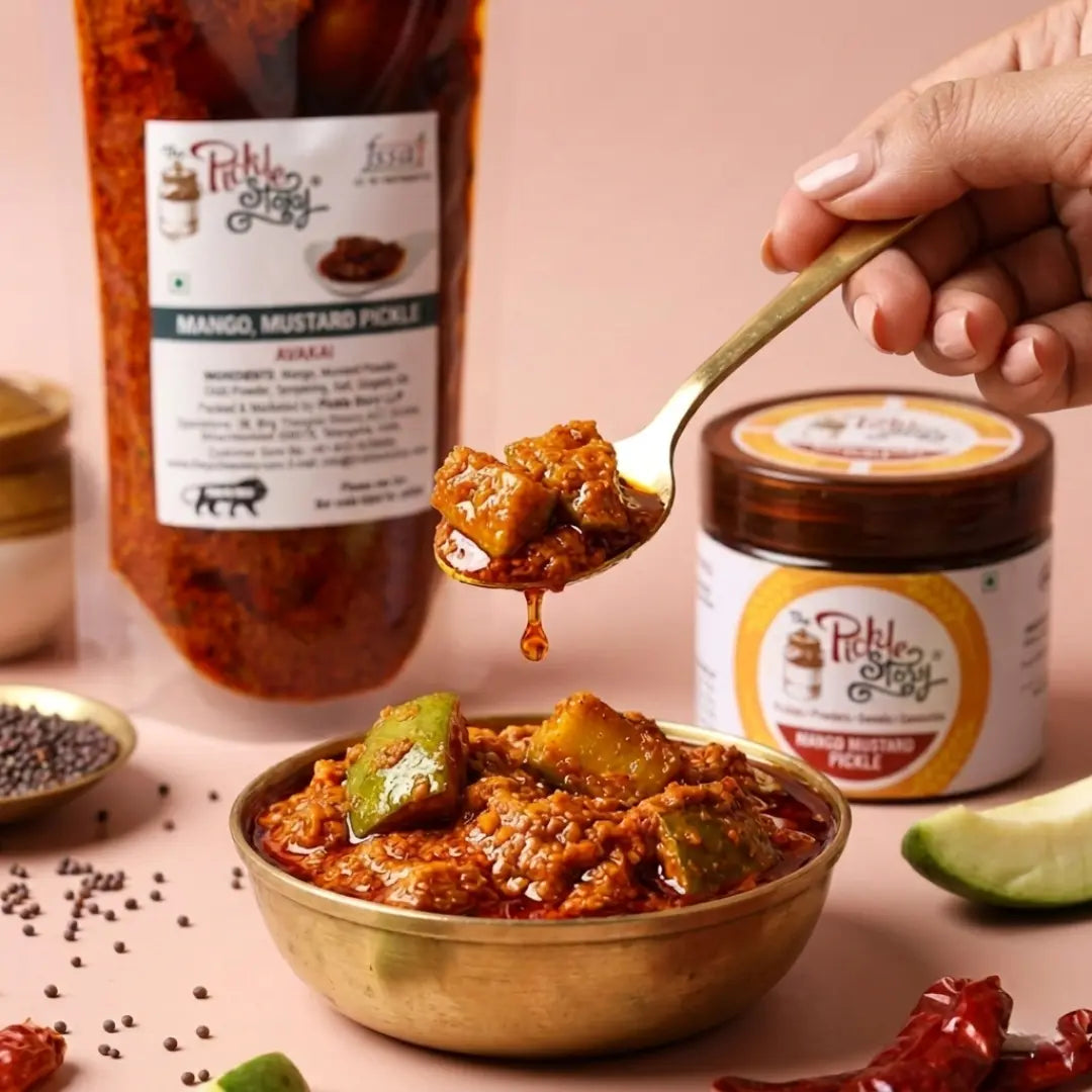 Avakai mango mustard pickle, homemade Andhra pickle by The Pickle Story