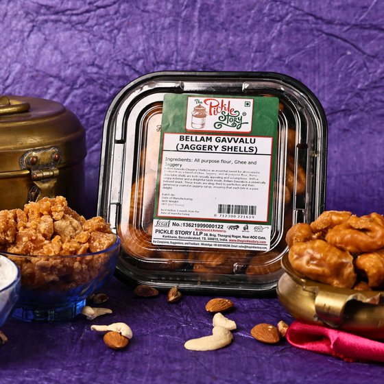 Bellam gavallu jaggery sweet shells, homemade Andhra sweet by The Pickle Story