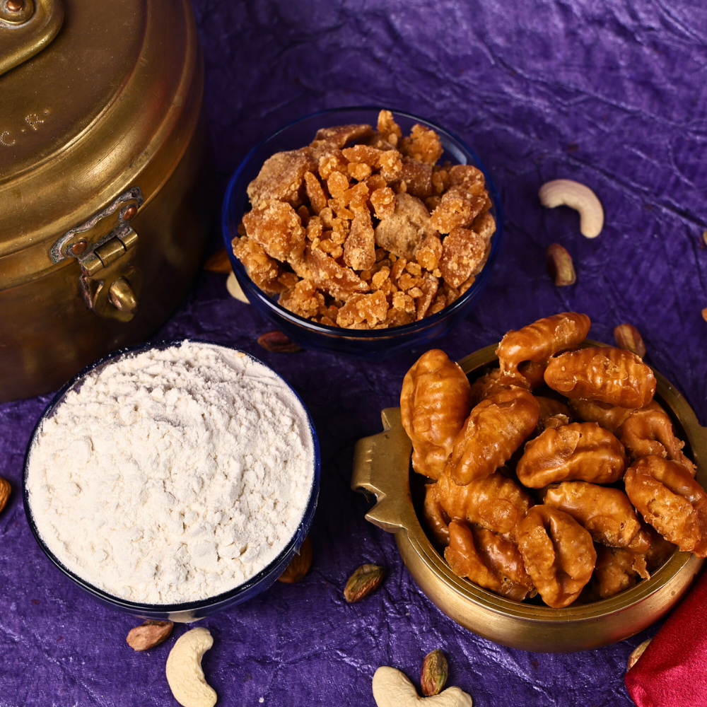 Jaggery sweet shells served in a bowl