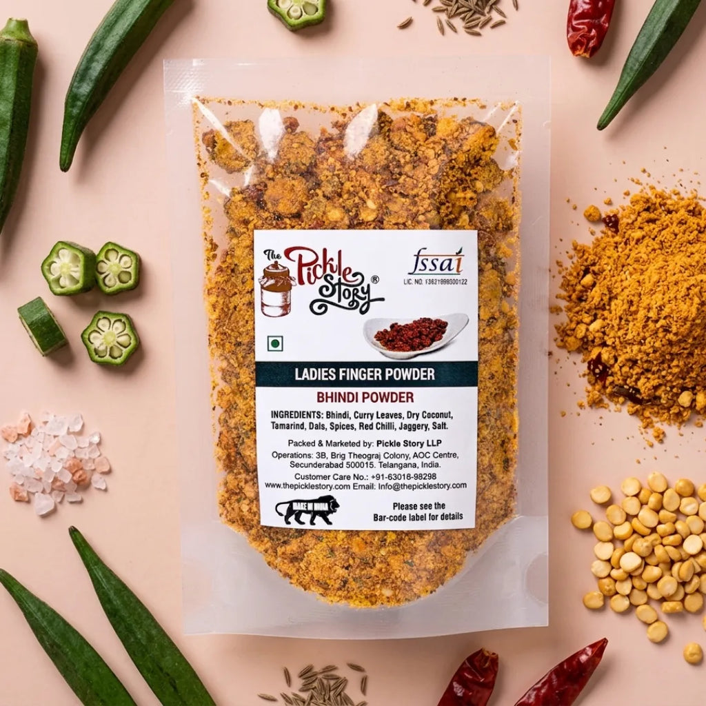Bhindi masala podi in an 80 g pack