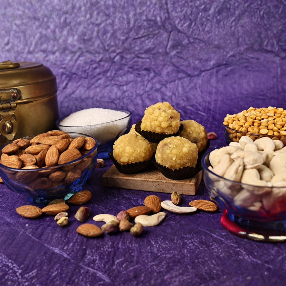 Sweet boondi served the traditional way