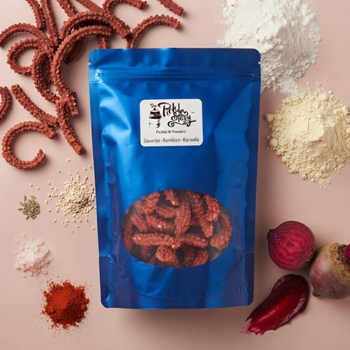 Beetroot murukku in a 150 g pack