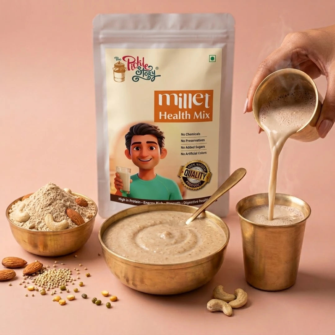 Multi-millet health mix with no added sugar, homemade by The Pickle Story