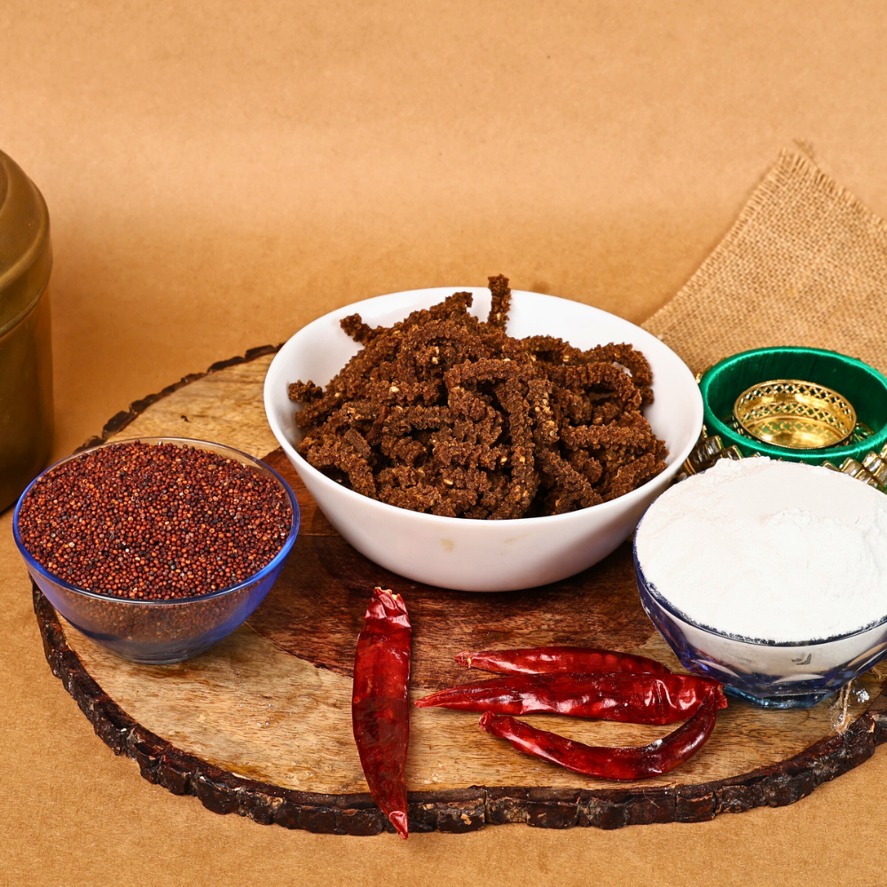 Ragi murukku served the traditional way