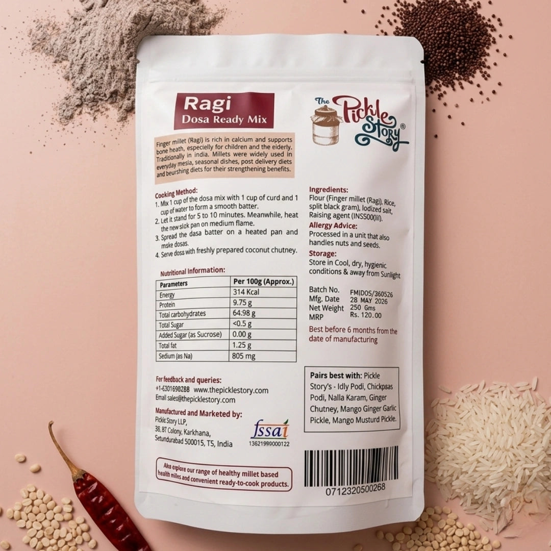 Ragi dosa made with the ready mix
