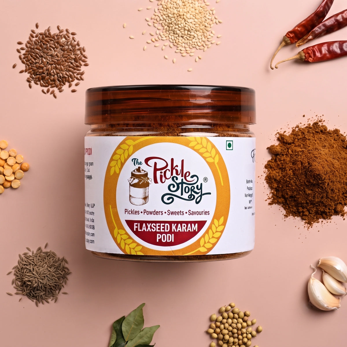 Flax seed karam podi in a 100 g pack