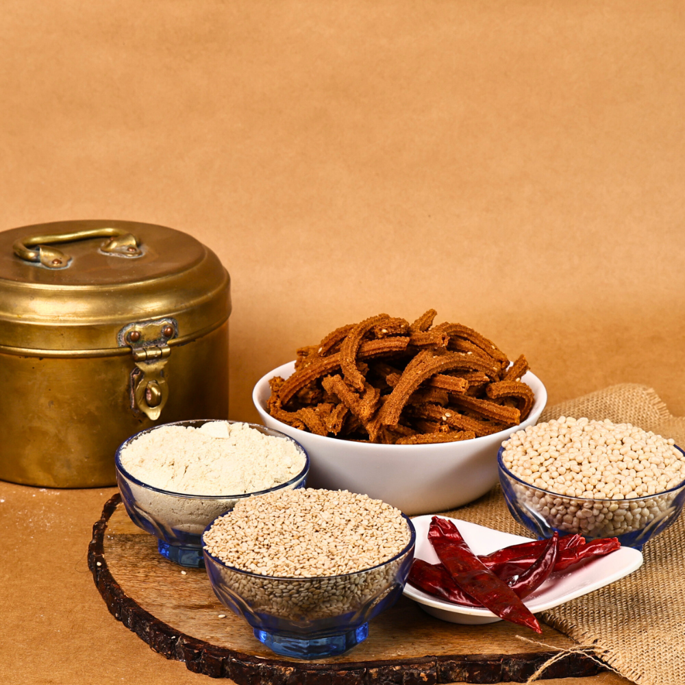 Foxtail millet murukku served the traditional way