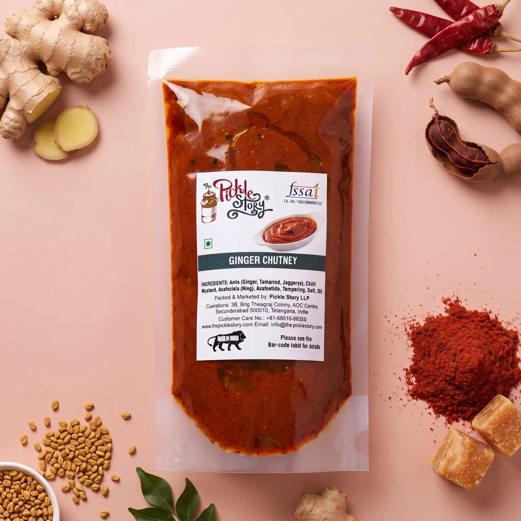 Allam Pachadi ginger chutney in a 250 g pouch