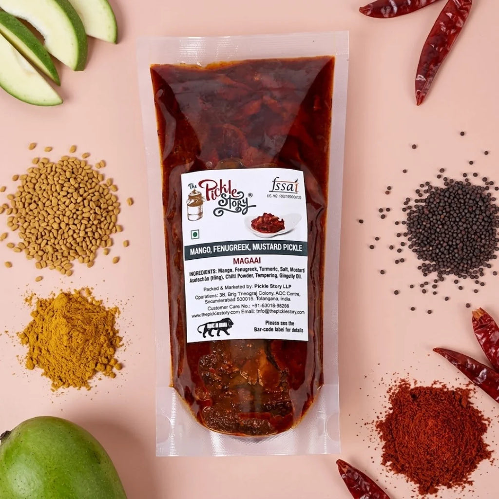 Maagai mango pickle in a 250 g pouch