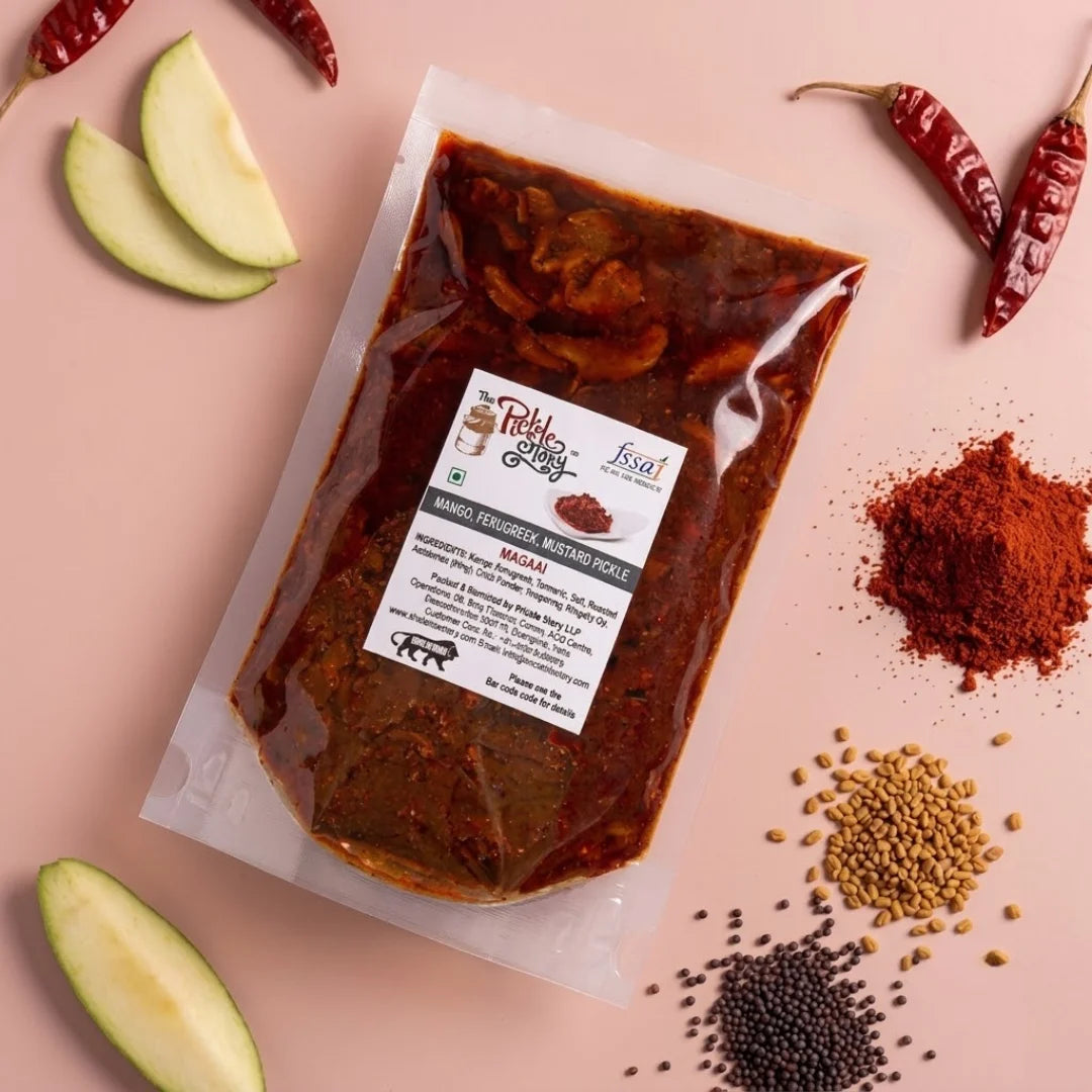 Maagai mango pickle in a 500 g pouch