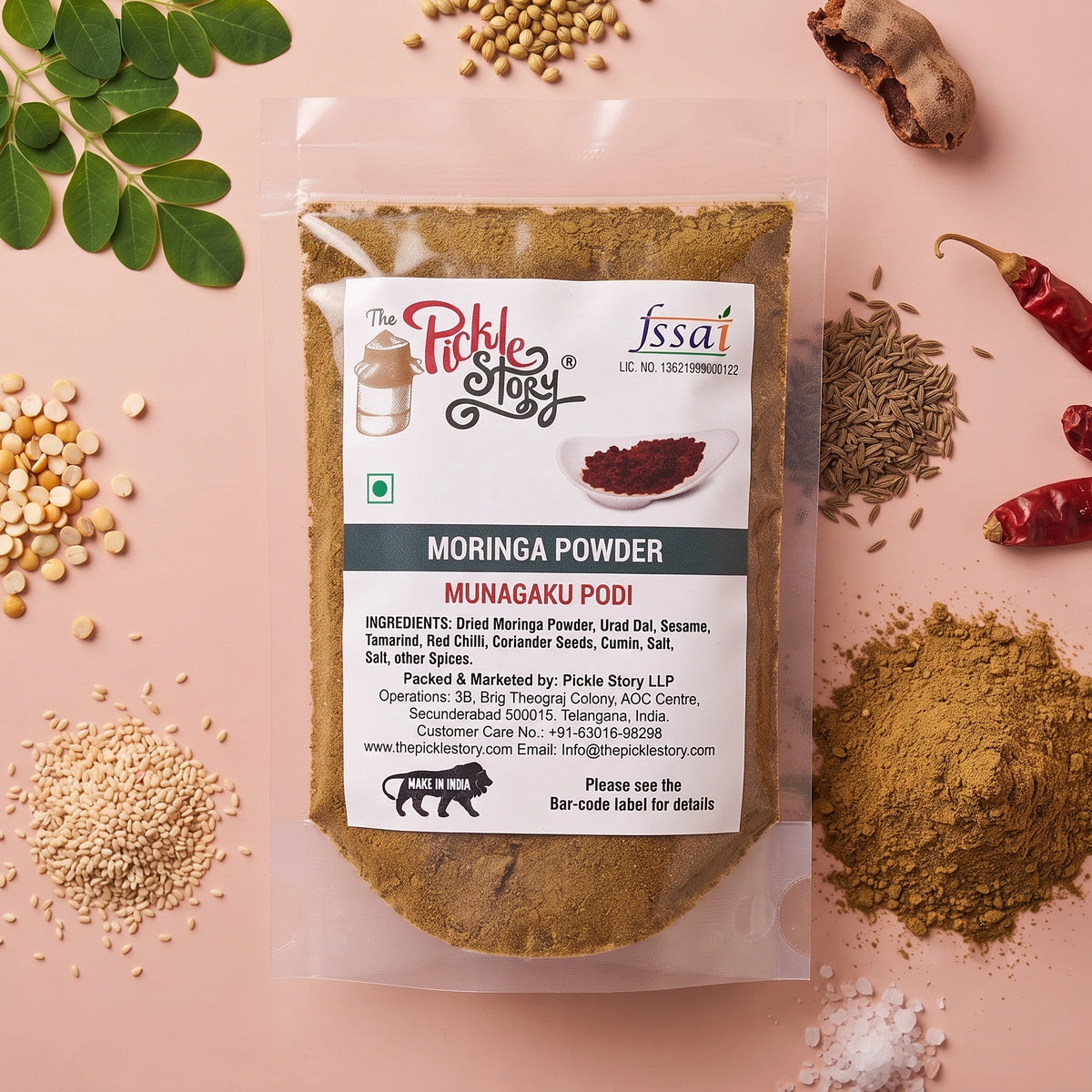 Moringa karam podi in an 80 g pack