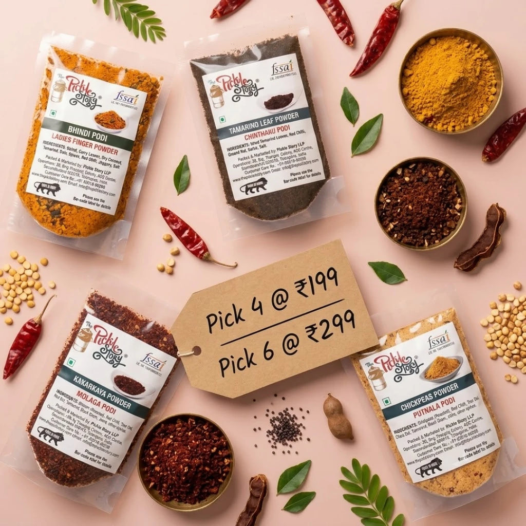 Podi taster pack: pick 4 or 6 homemade Andhra podis in 50 g packs