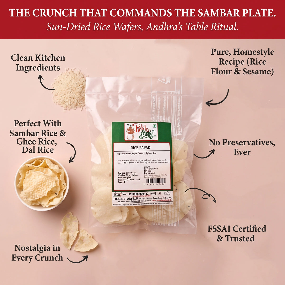 Rice papad ingredients and details