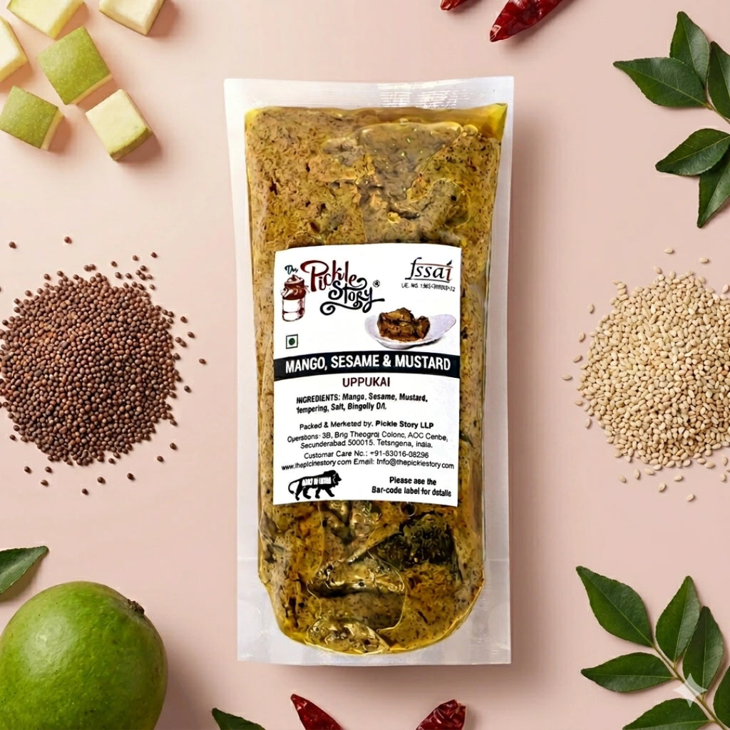 Uppukai mango pickle in a 250 g pouch