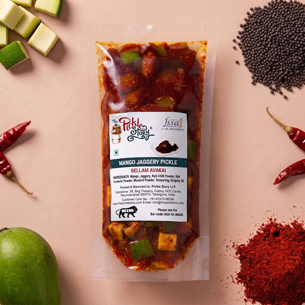 Bellam Avakai pickle in a 250 g pouch