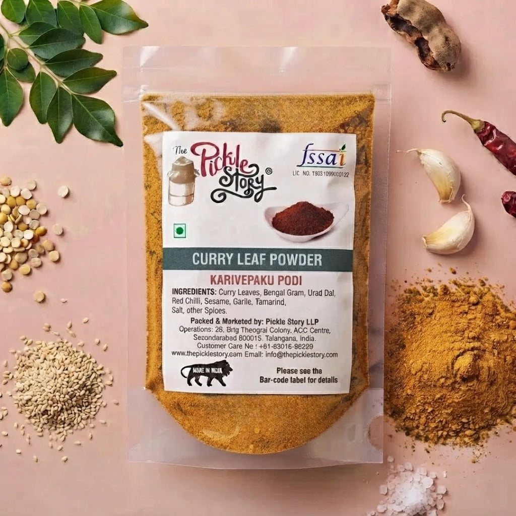 Curry leaf podi in an 80 g pack