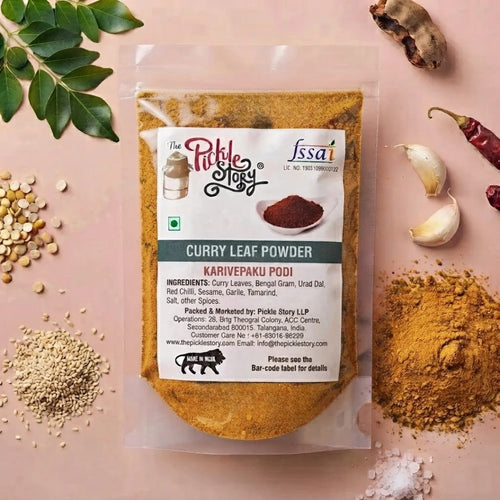 Curry leaf podi in an 80 g pack