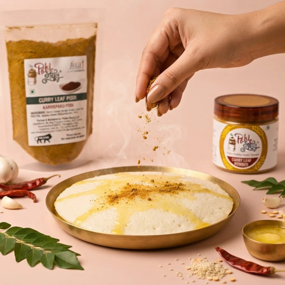 Karivepaku curry leaf podi, homemade Andhra podi by The Pickle Story