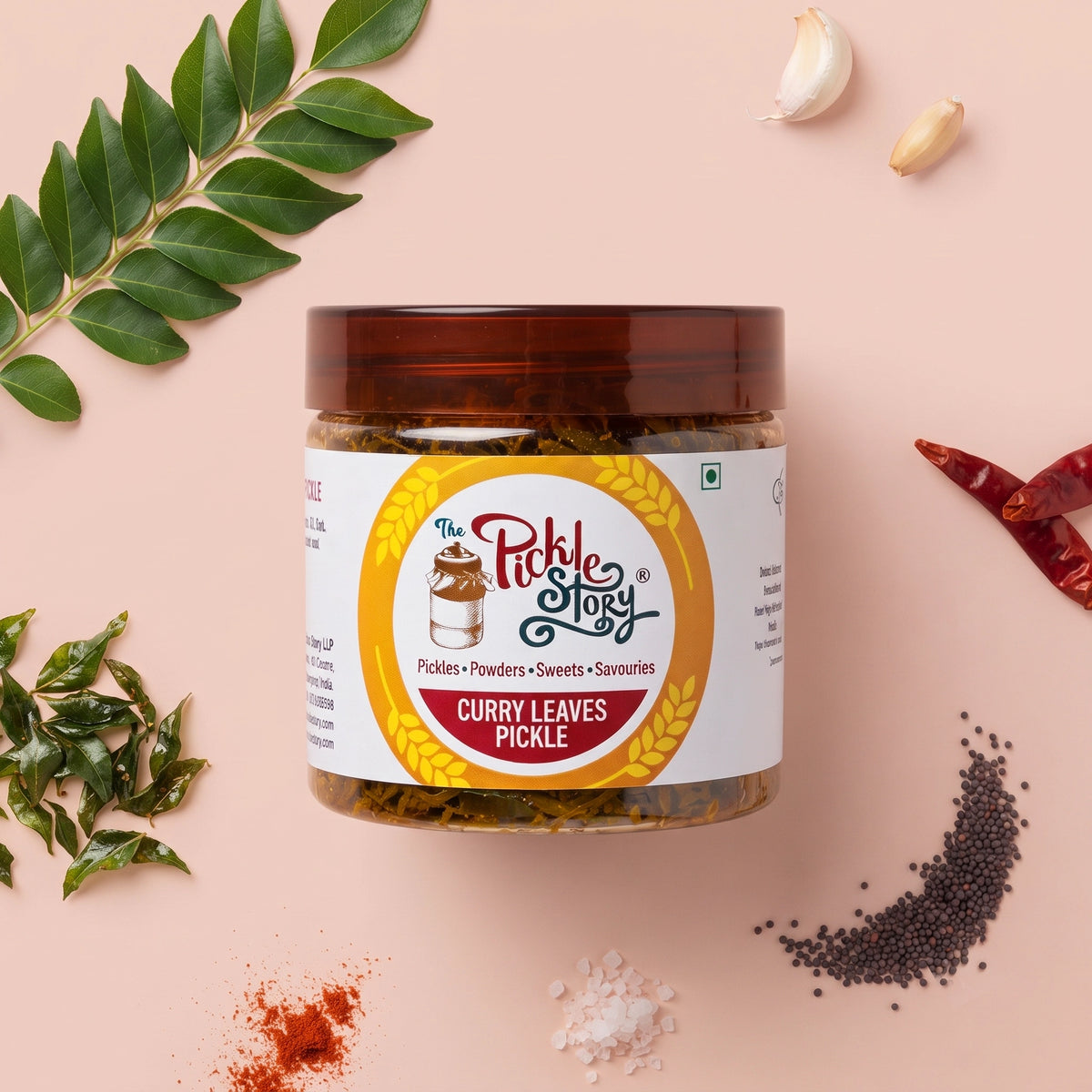 Curry leaf pickle in a 200 g jar