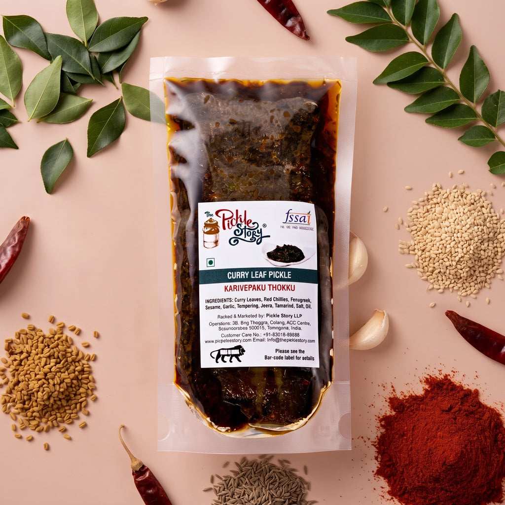 Curry leaf pickle in a 250 g pouch
