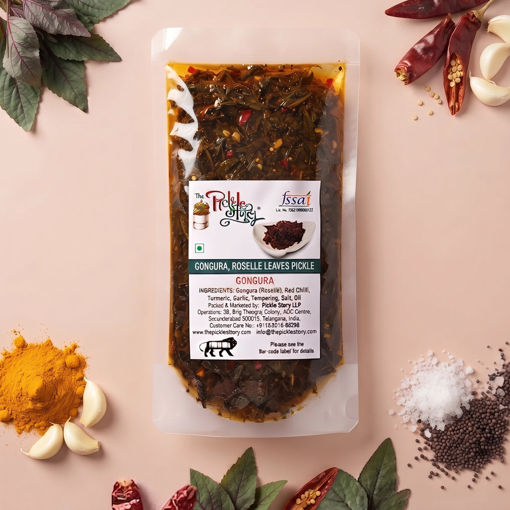 Gongura pickle in a 250 g pouch