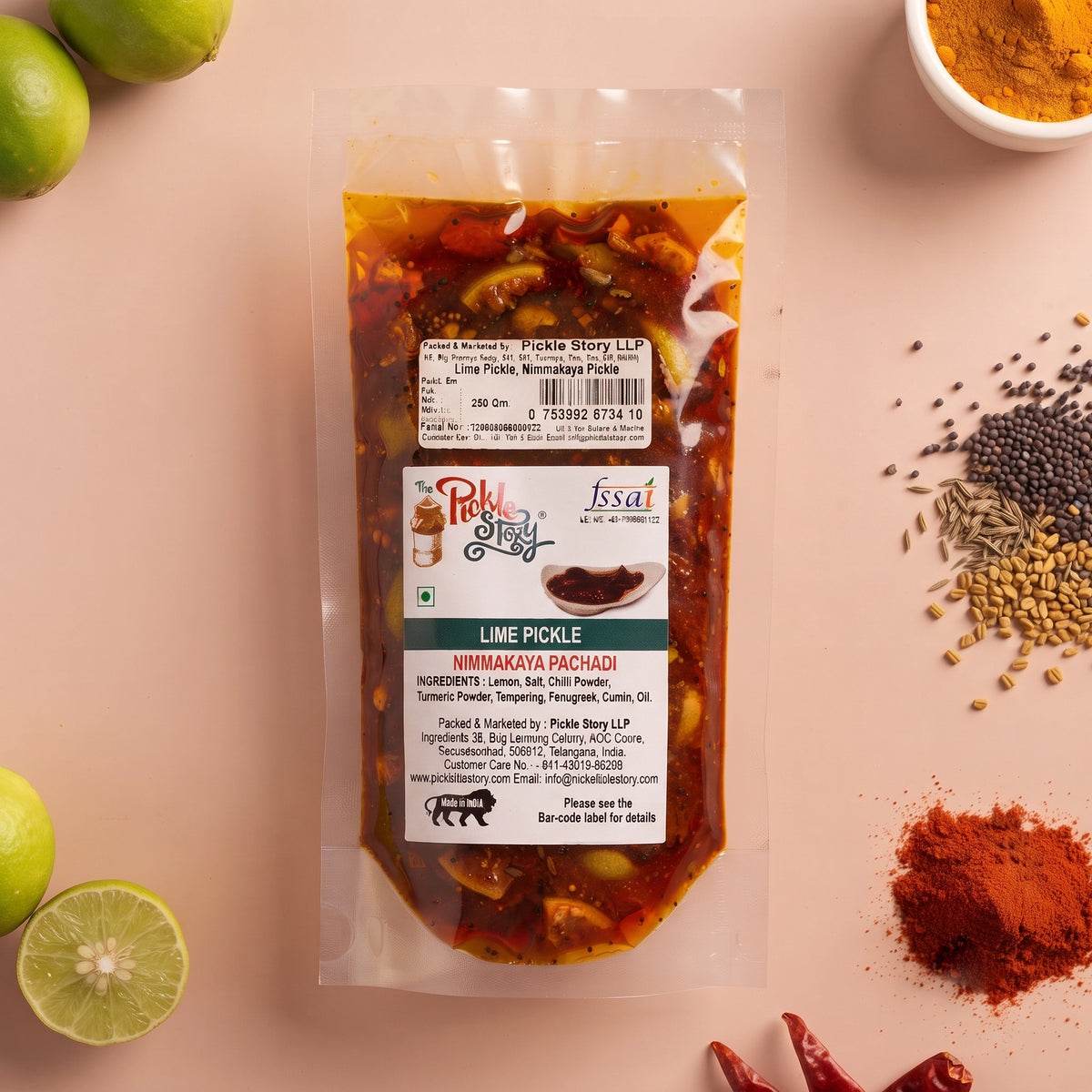 Lime pickle in a 250 g pouch