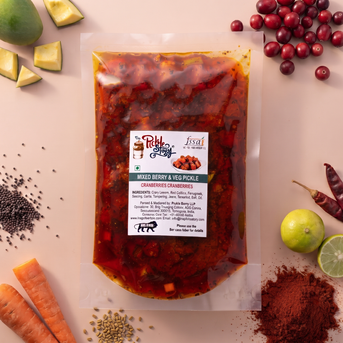 Mixed vegetable pickle in a 500 g pouch