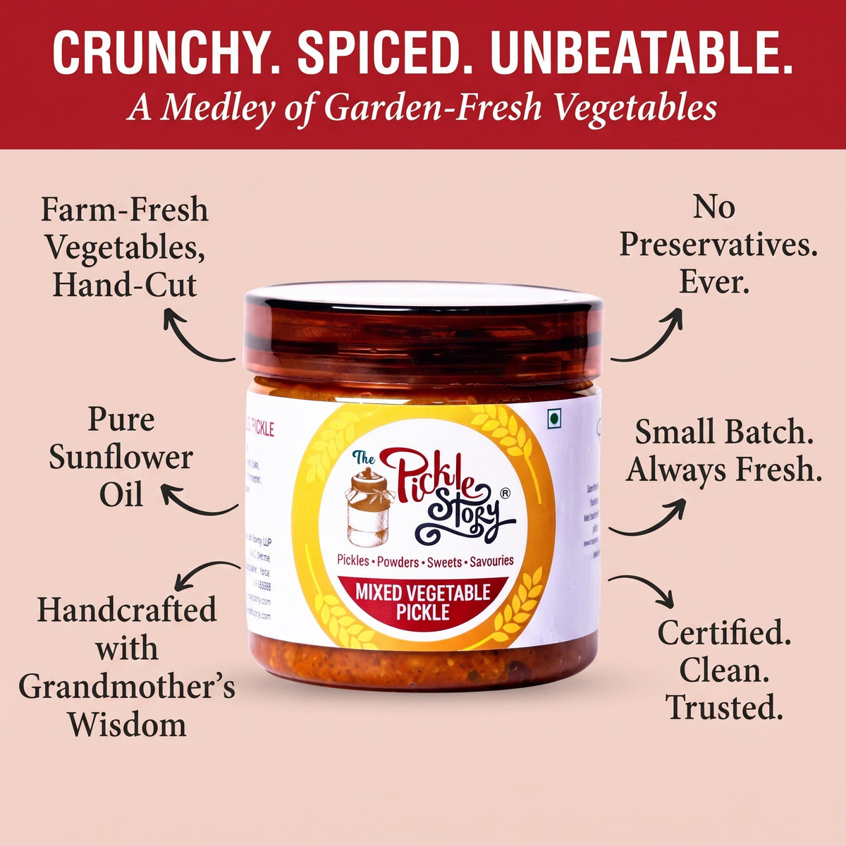 Mixed vegetable pickle ingredients and details