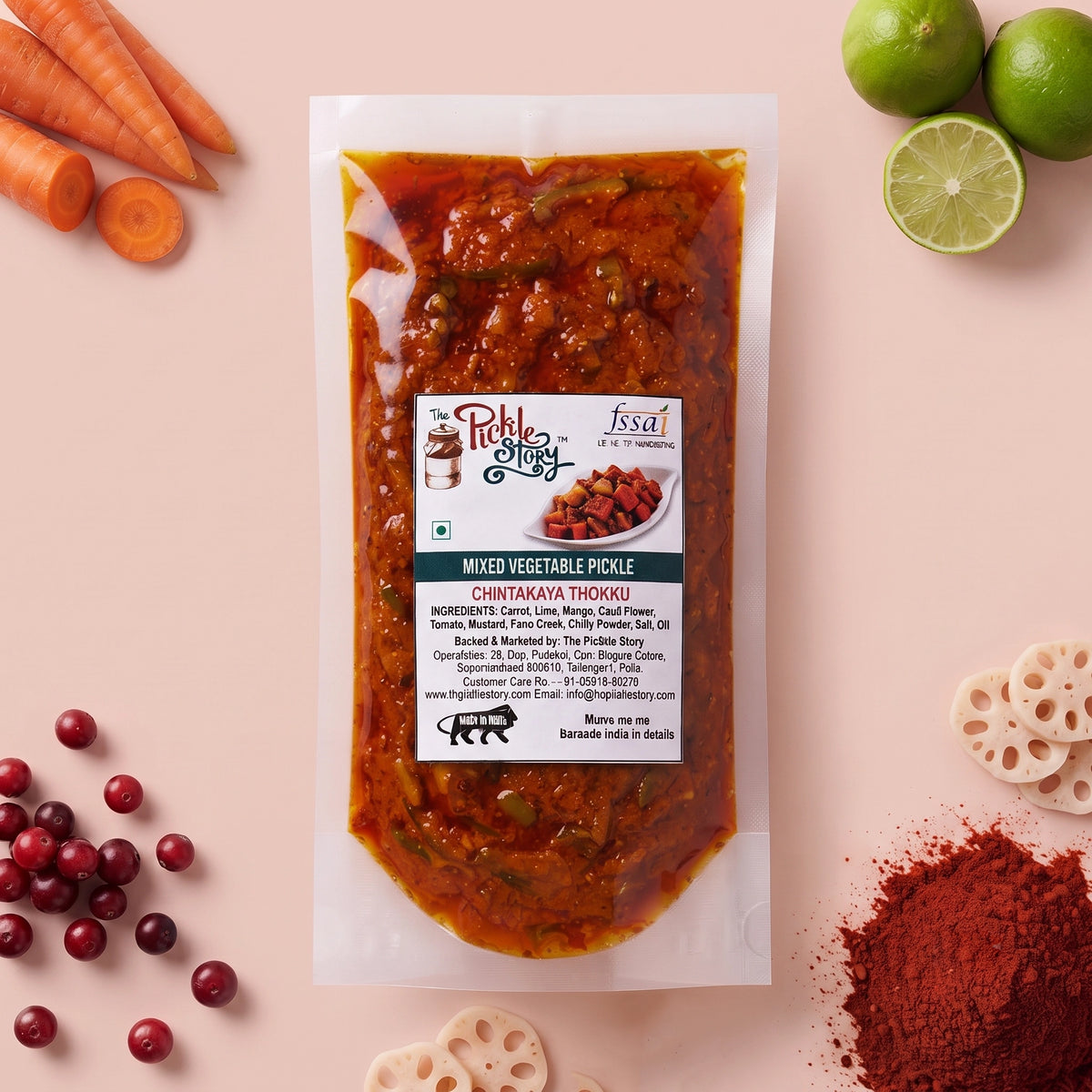 Mixed vegetable pickle in a 250 g pouch