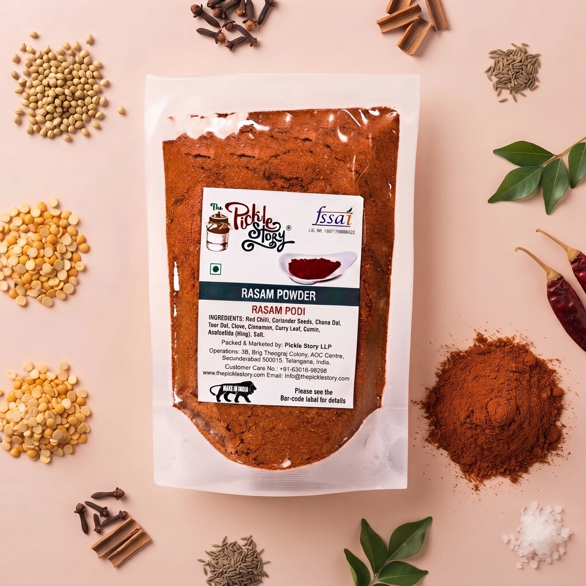 Rasam podi in an 80 g pack