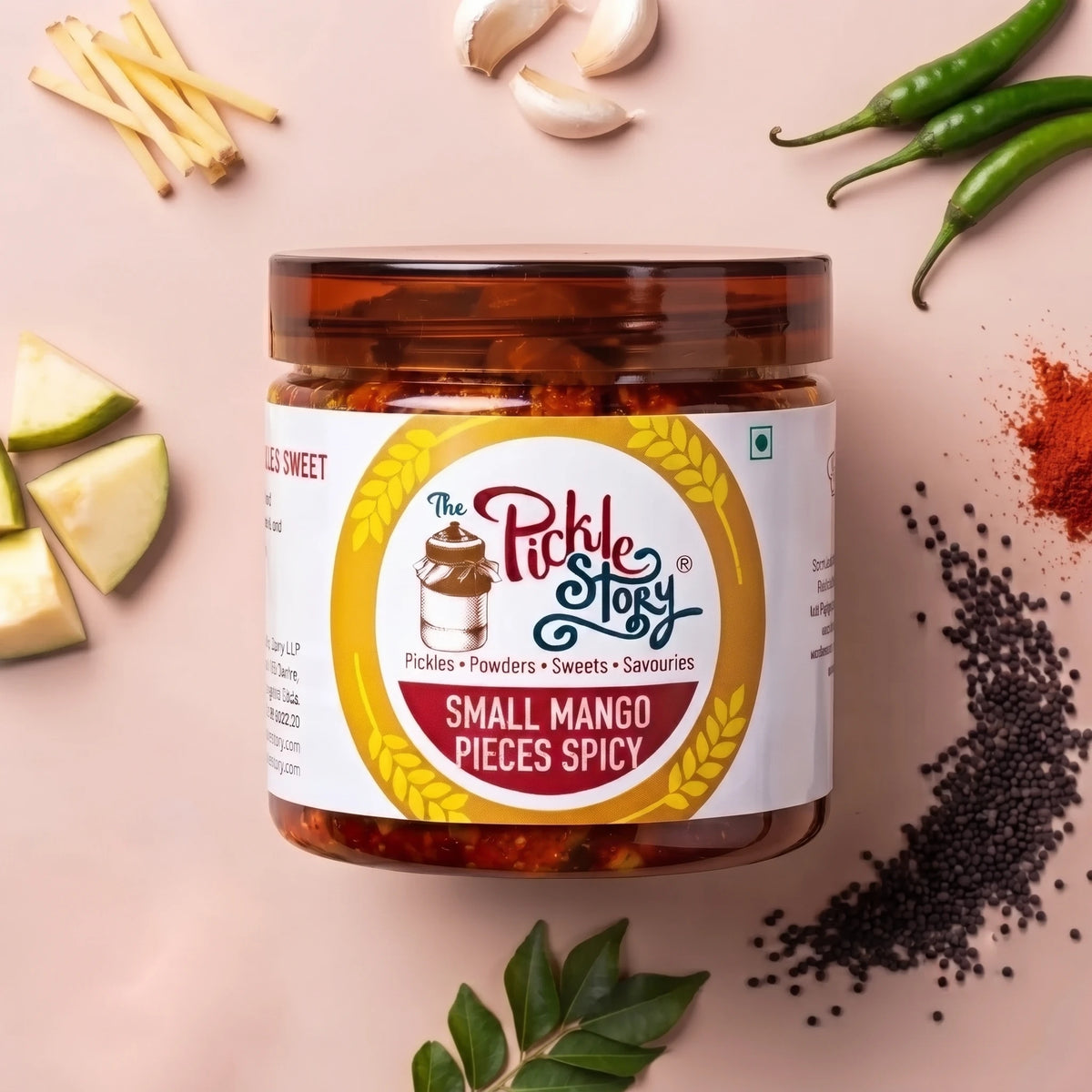 Chinna Mukkala Thokku mango pickle in a 200 g jar