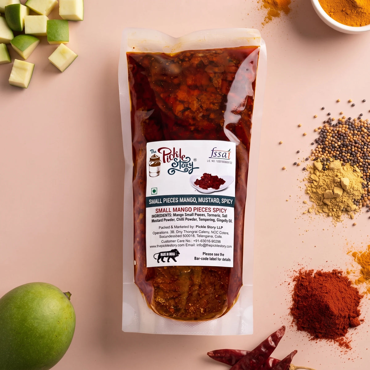 Chinna Mukkala Thokku mango pickle in a 250 g pouch