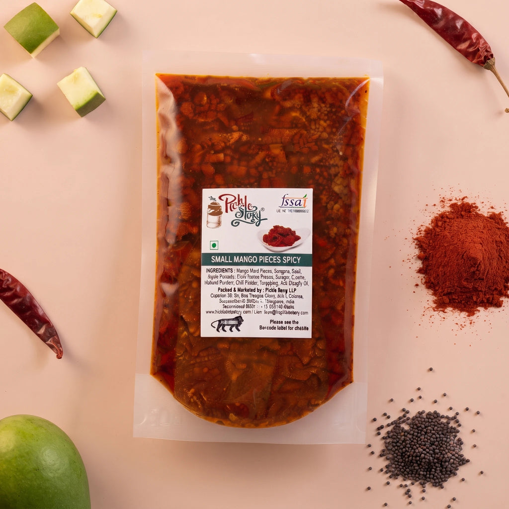 Chinna Mukkala Thokku mango pickle, close-up