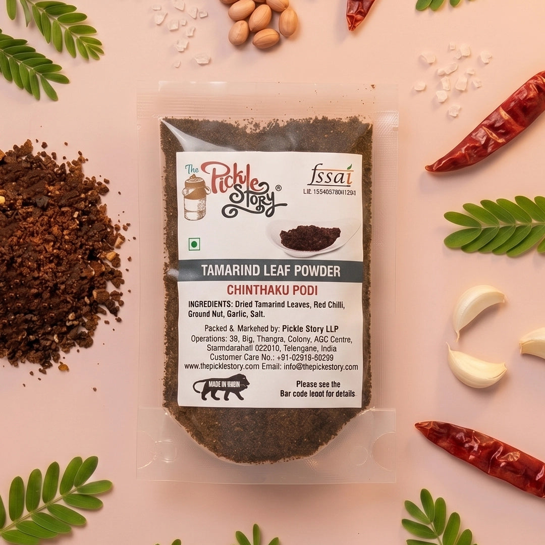 Tamarind leaf podi in an 80 g pack