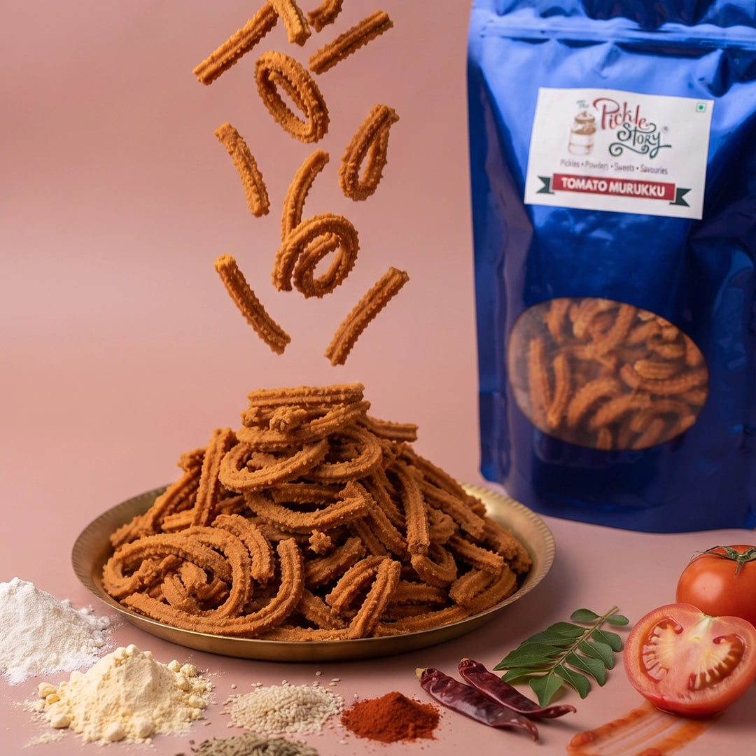 Tomato murukku chakli, homemade Andhra snack by The Pickle Story