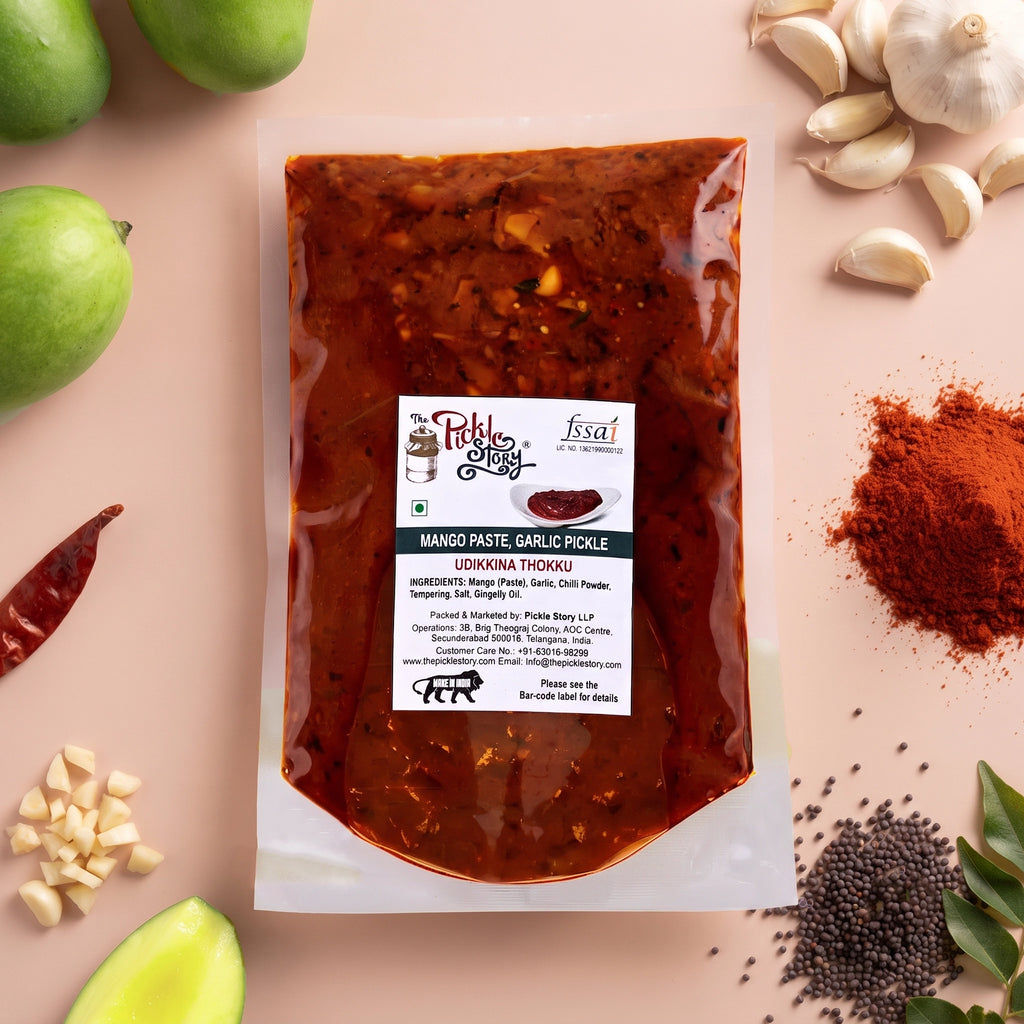 Udikkina Thokku mango pickle in a 500 g pouch